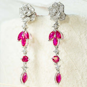 Natural Ruby Diamond Long Earrings D1.39CT, d0.56CT 18K